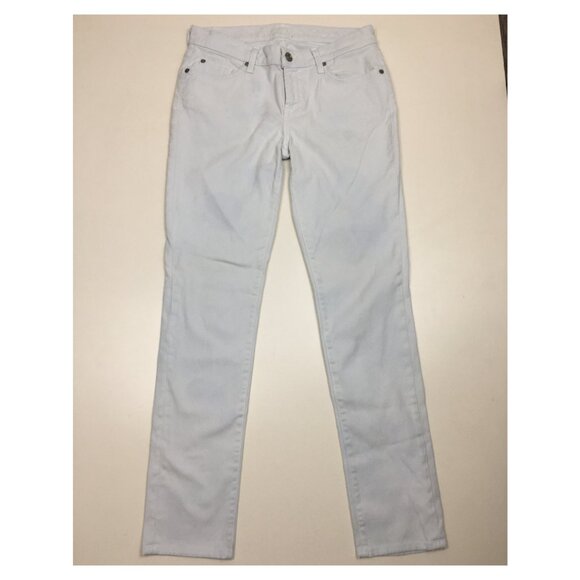 7 FOR ALL MANKIND Very Light Blue The Slim Cigarette 5 Pocket Logo Buttons Jeans - Picture 1 of 16